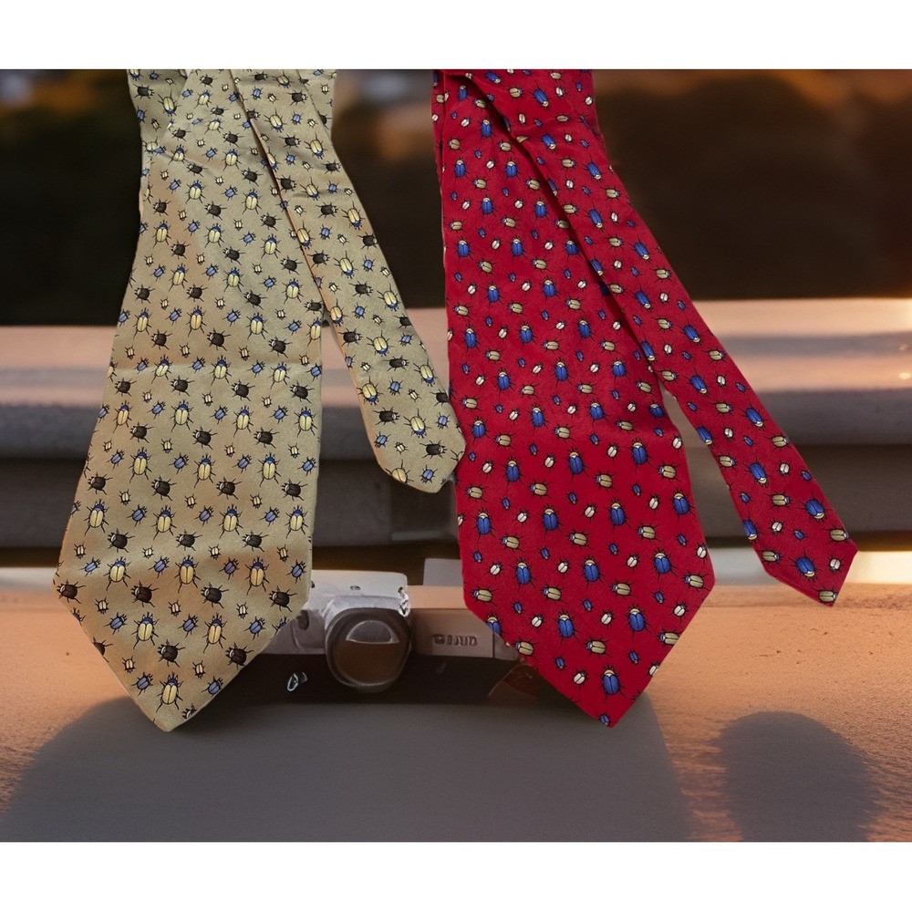 2- The Nature‎ Conservancy Silk Ties:  Elephant Beetle Tan W/ Blue & Red W/ Blue